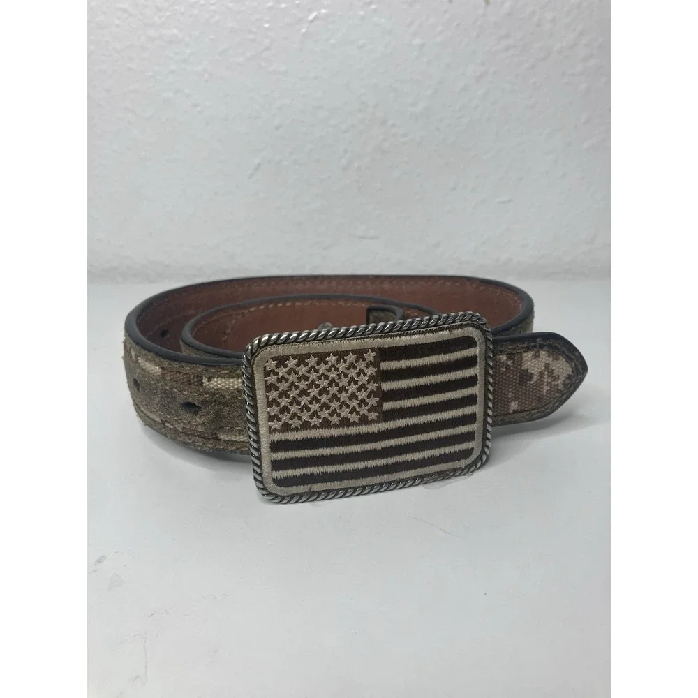Ariat Kids American Flag Belt  Buckle & Digital Camo Strap Aged Bark Boys 20 In